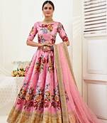 Pink embroidered art silk semi stitched lehenga