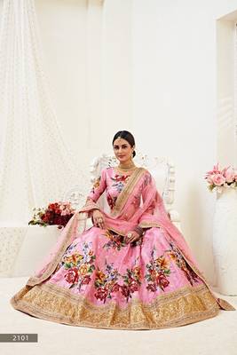 Pink embroidered art silk semi stitched lehenga 2
