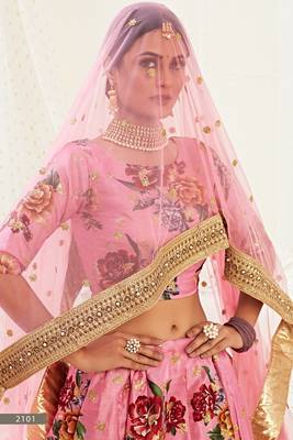 Pink embroidered art silk semi stitched lehenga 3