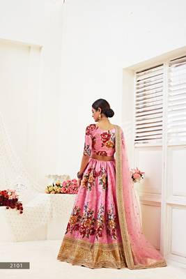 Pink embroidered art silk semi stitched lehenga 4