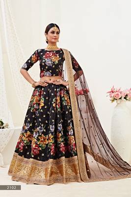 Black embroidered art silk semi stitched lehenga 1