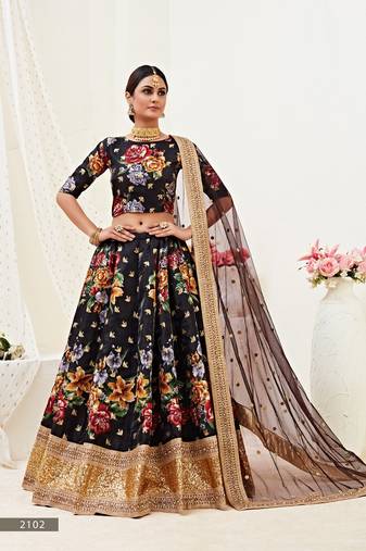Black embroidered art silk semi stitched lehenga