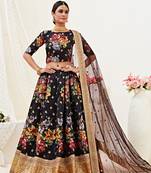 Black embroidered art silk semi stitched lehenga
