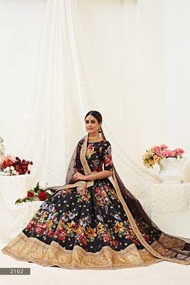 Black embroidered art silk semi stitched lehenga 2