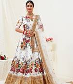 White embroidered art silk semi stitched lehenga