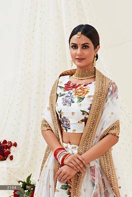 White embroidered art silk semi stitched lehenga 2
