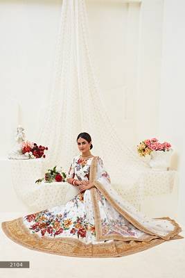 White embroidered art silk semi stitched lehenga 3