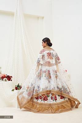 White embroidered art silk semi stitched lehenga 4