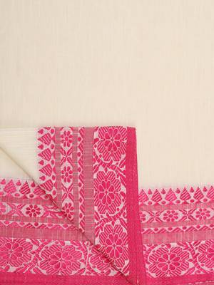 White Weaving Work Pure Cotton Temple Design Handloom saree With blouse 6