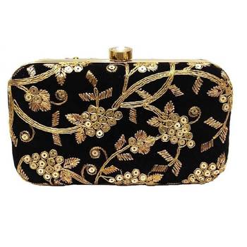 Shoptory India Women's Hand Embroidered Casual Partywear Clutch - Black 1