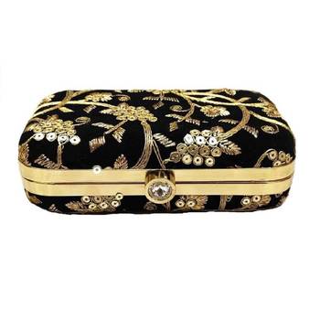 Shoptory India Women's Hand Embroidered Casual Partywear Clutch - Black 2