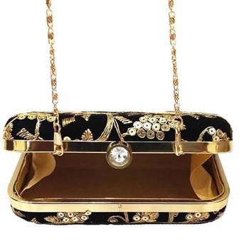 Shoptory India Women's Hand Embroidered Casual Partywear Clutch - Black 3