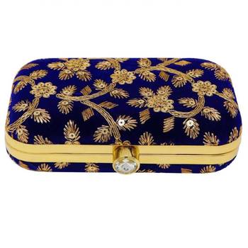 Shoptory India Women's Hand Embroidered Casual Partywear Clutch - Blue 3