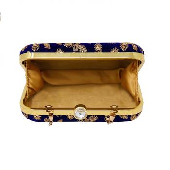 Shoptory India Women's Hand Embroidered Casual Partywear Clutch - Blue 4