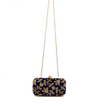 Shoptory India Women's Hand Embroidered Casual Partywear Clutch - Blue 5