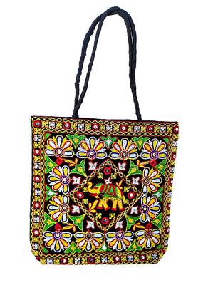 Shoptory India Embroidred Rajasthani Handbag Casual Party Hobo Tote For Women Girls - Black 1