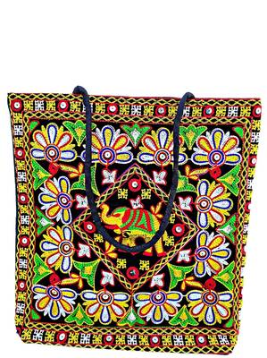 Shoptory India Embroidred Rajasthani Handbag Casual Party Hobo Tote For Women Girls - Black 2