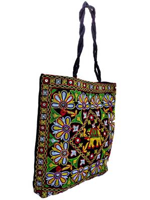 Shoptory India Embroidred Rajasthani Handbag Casual Party Hobo Tote For Women Girls - Black 4