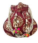 Shoptory India Wristlets Ethnic Hand Beaded Embellished Rajasthani Handbag Potli Casual For Women Girls - Maroon