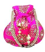 Shoptory India Wristlets Ethnic Hand Beaded Embellished Rajasthani Handbag Potli Casual For Women Girls - Pink