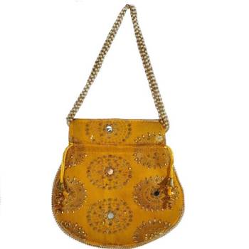 Shoptory India Wristlets Ethnic Hand Beaded Embellished Rajasthani Handbag Potli Casual For Women Girls - Yellow 3
