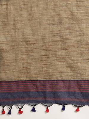 Blue Plain Cotton Handloom Sarees With Blouse 6