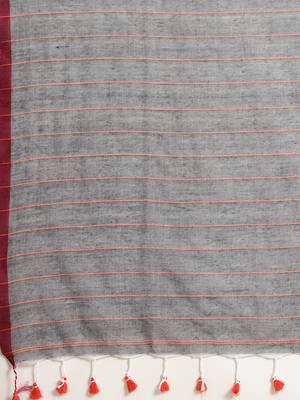 Grey Plain Cotton Handloom Sarees With Blouse 6