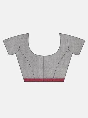 Grey Plain Cotton Handloom Sarees With Blouse 7