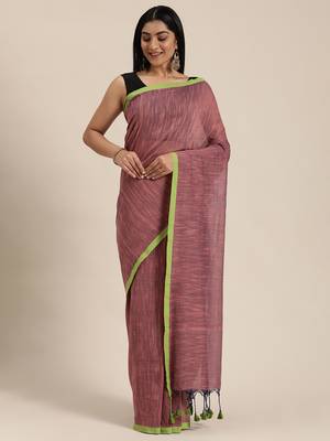 Grey Plain Cotton Handloom Sarees With Blouse 2