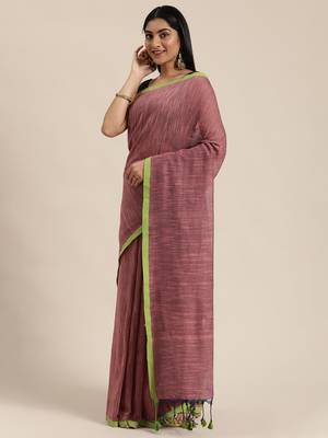 Grey Plain Cotton Handloom Sarees With Blouse 3