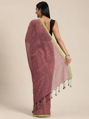 Grey Plain Cotton Handloom Sarees With Blouse 4