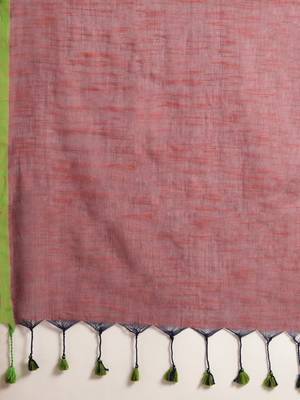 Grey Plain Cotton Handloom Sarees With Blouse 6
