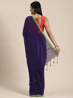 Purple Plain Cotton Handloom Sarees With Blouse 3