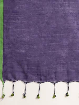 Purple Plain Cotton Handloom Sarees With Blouse 5