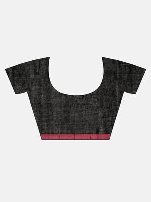 Black Plain Cotton Handloom Sarees With Blouse 7