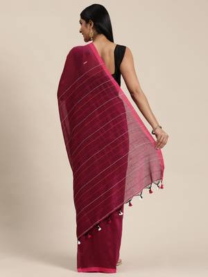 Purple Plain Cotton Handloom Sarees With Blouse 4