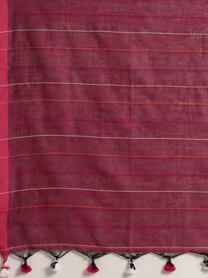 Purple Plain Cotton Handloom Sarees With Blouse 6