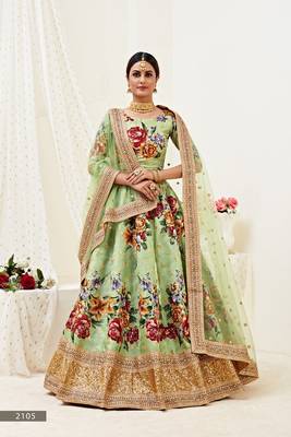 Light-green embroidered art silk semi stitched lehenga 1