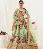 Light-green embroidered art silk semi stitched lehenga
