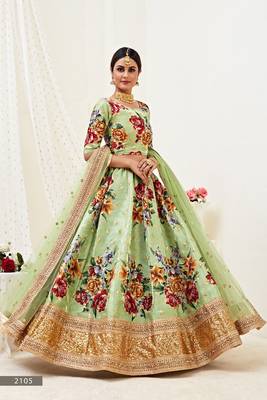 Light-green embroidered art silk semi stitched lehenga 2