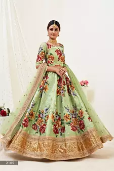 Light-green embroidered art silk semi stitched lehenga