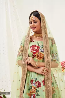 Light-green embroidered art silk semi stitched lehenga