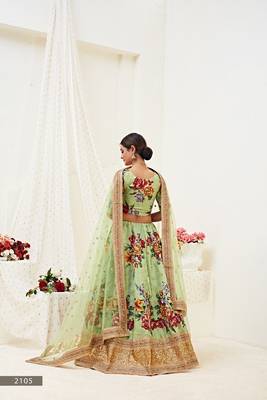 Light-green embroidered art silk semi stitched lehenga 4