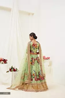 Light-green embroidered art silk semi stitched lehenga