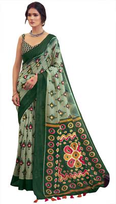 White printed cotton saree with blouse 1