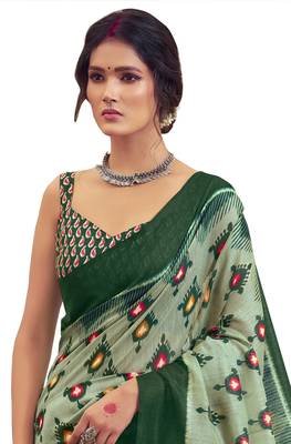 White printed cotton saree with blouse 2