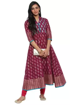  Purple printed cotton cotton-kurtis