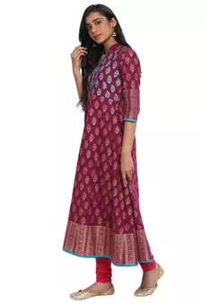  Purple printed cotton cotton-kurtis