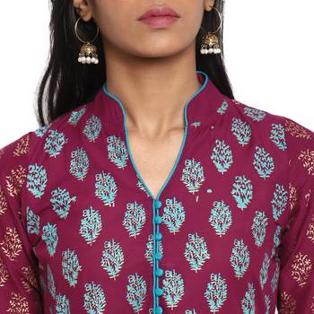  Purple printed cotton cotton-kurtis 5