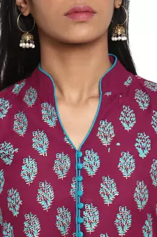  Purple printed cotton cotton-kurtis